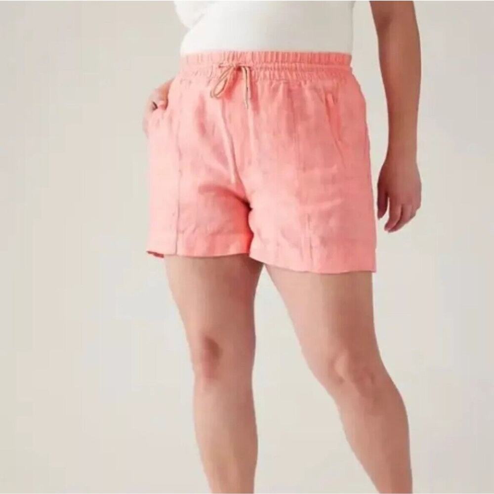 ATHLETA‎ Retreat Linen Shorts Women's Sz 18 NWT Sun Down Peach Pull-on $69 - Picture 3 of 10